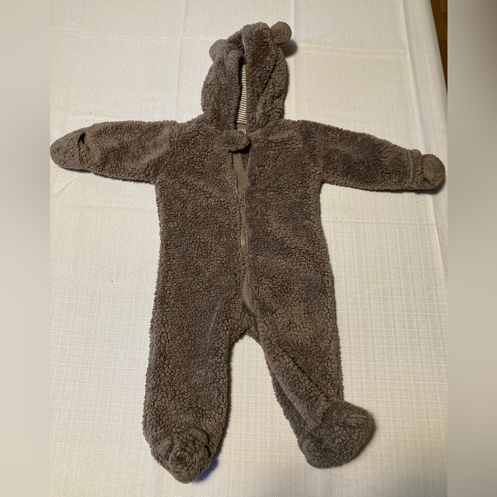 Carter Brown Bear Fluffy Jumpsuit/Hooded Onesie -Size 6 Months